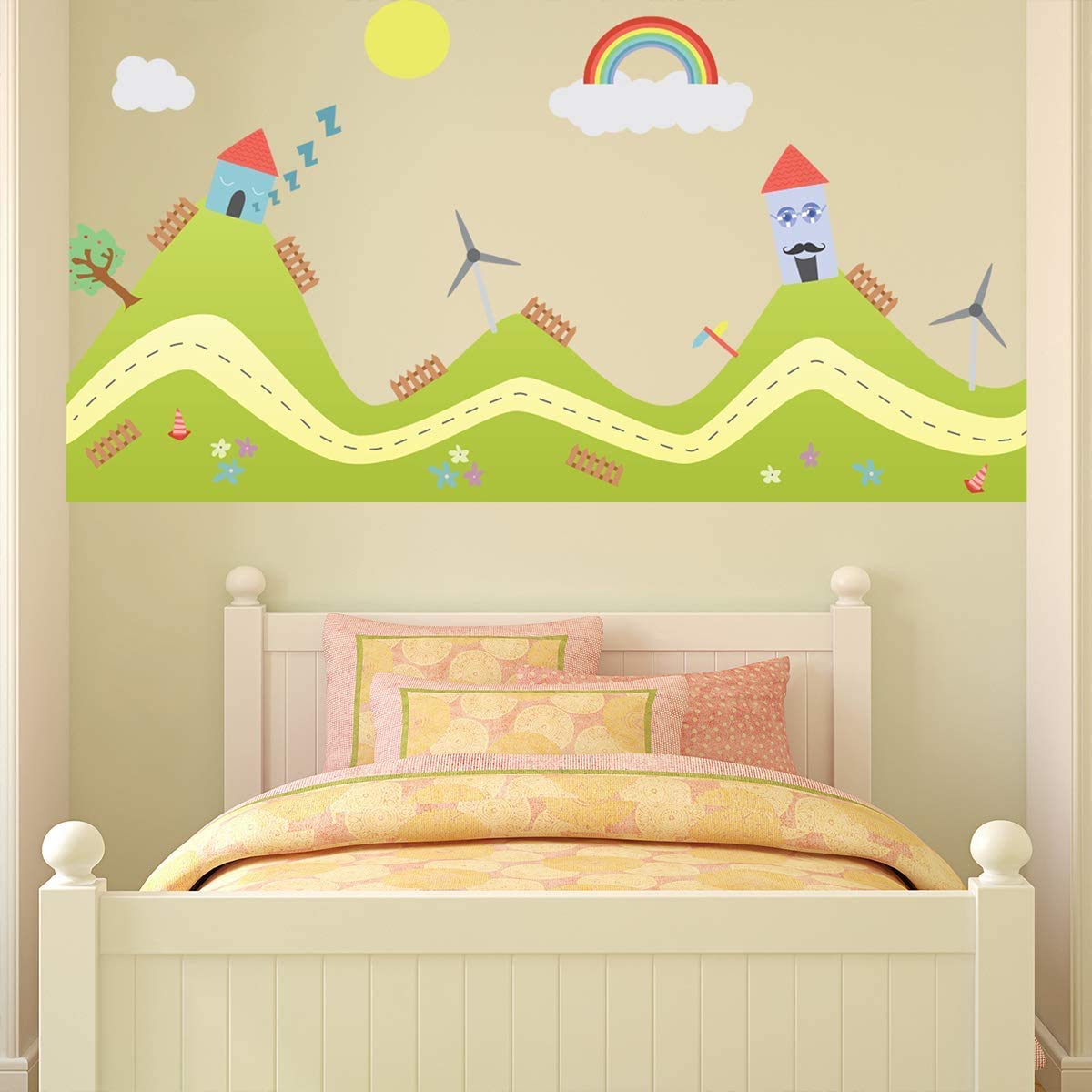 Walplus Happy Hills Wall Stickers Decoration Mural Nursery Children Decal 90Cm X 80Cm Kids Sticker Pvc Multicoloured from B&Q
