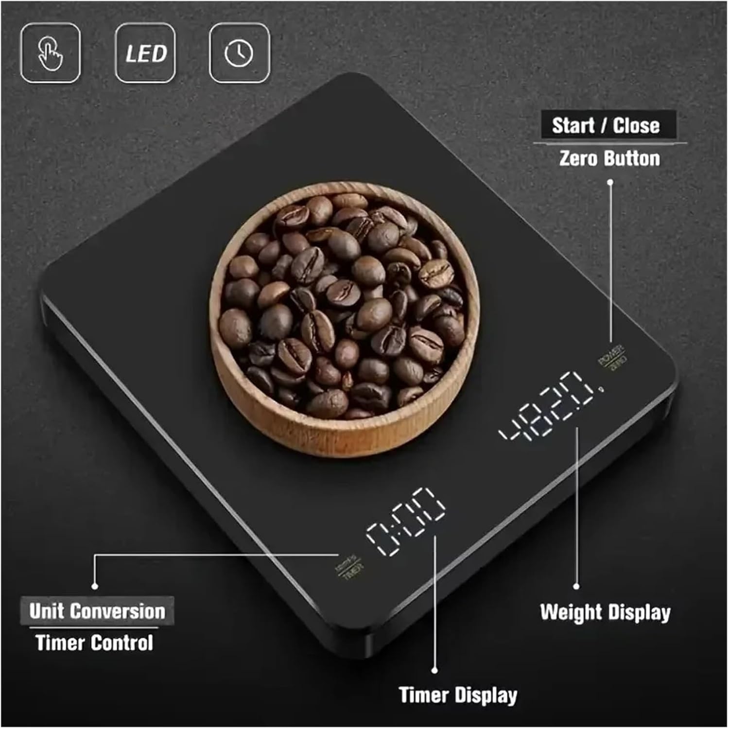 Digital Espresso Coffee Scale with Timer Pour Over Drip LCD Display 3kg/0.1g High Precision