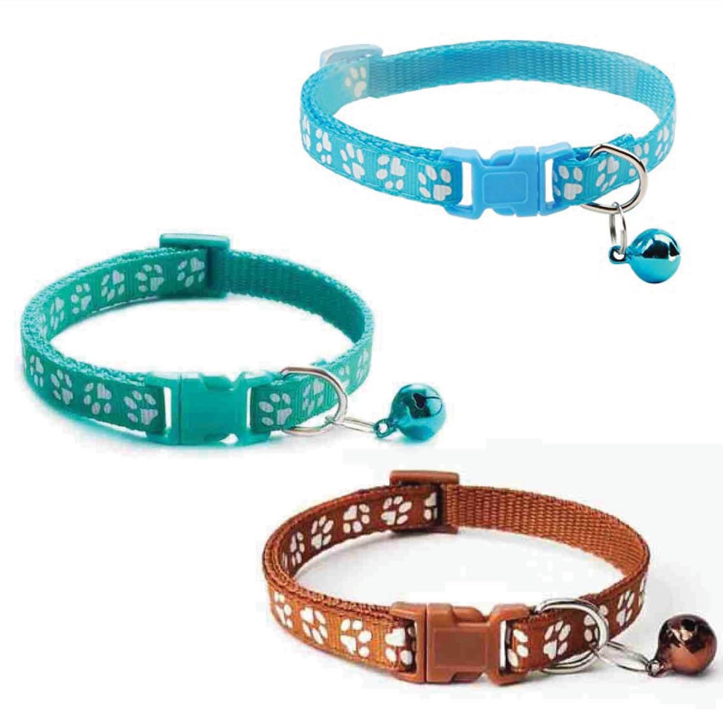Litvibes Cat Collars Set of 3 with Bell,Kitten & Small Soft Adjustable Collar Safe,Solid & Protection Breakaway for Cats & Puppies,Cute Kitty Neckband with Paw Print-(Light Blue,Brown,Turquoise) (B0CXV7K679) Amazon Price History, Amazon Price Tracker