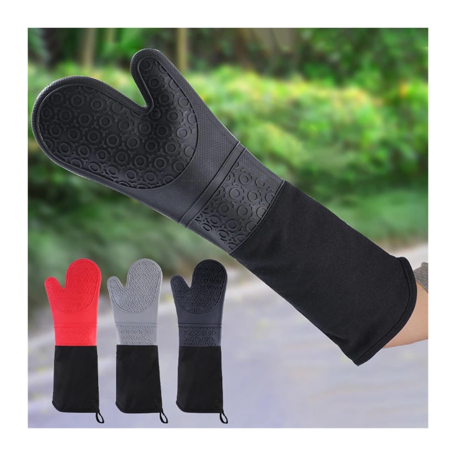Manoplas de Horno Silicona extendidas for Hornear(2Pcs Grey)