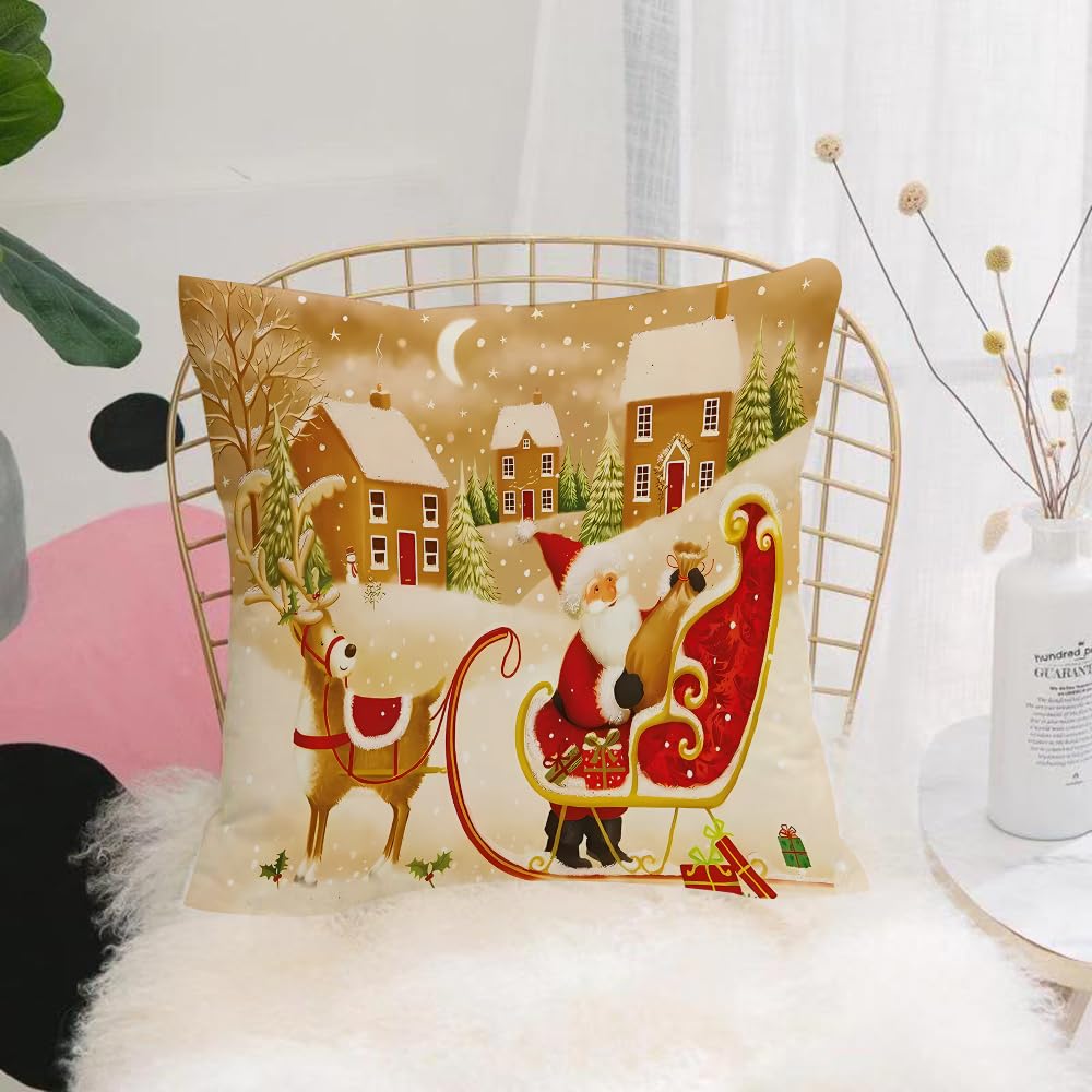 HYMSXW Cushion Cover,Throw Pillow Case Home Decorative for Living Room Bedroom Sofa Chair 20X20 Inch,christmas, santa claus, reindeer, sleigh,Pillowcase 50X50cm