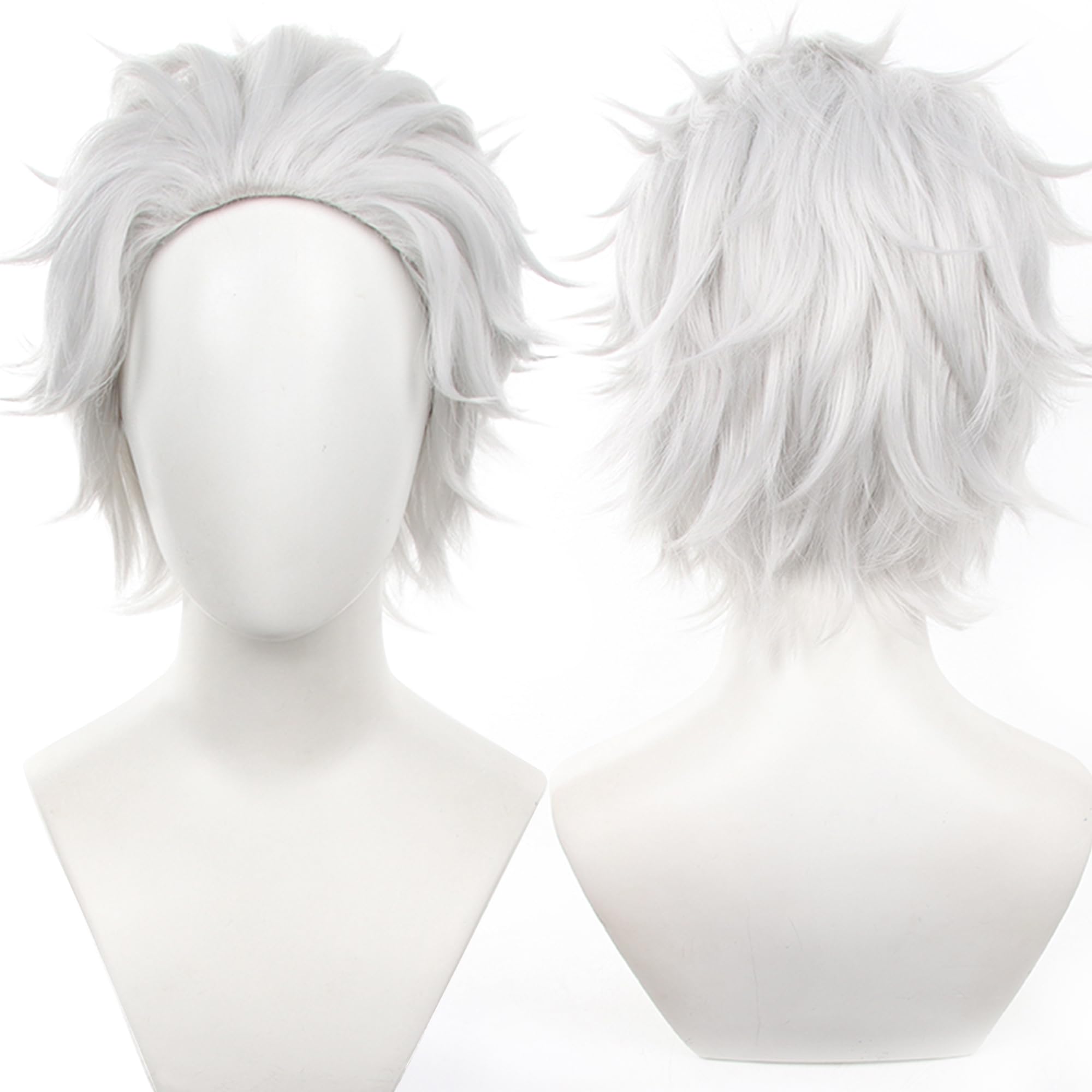 White Short Straight Wig with Heat Resistan Synthetic Costume Hairs for Women Halloween Cos Anime Party Replacement Wigs