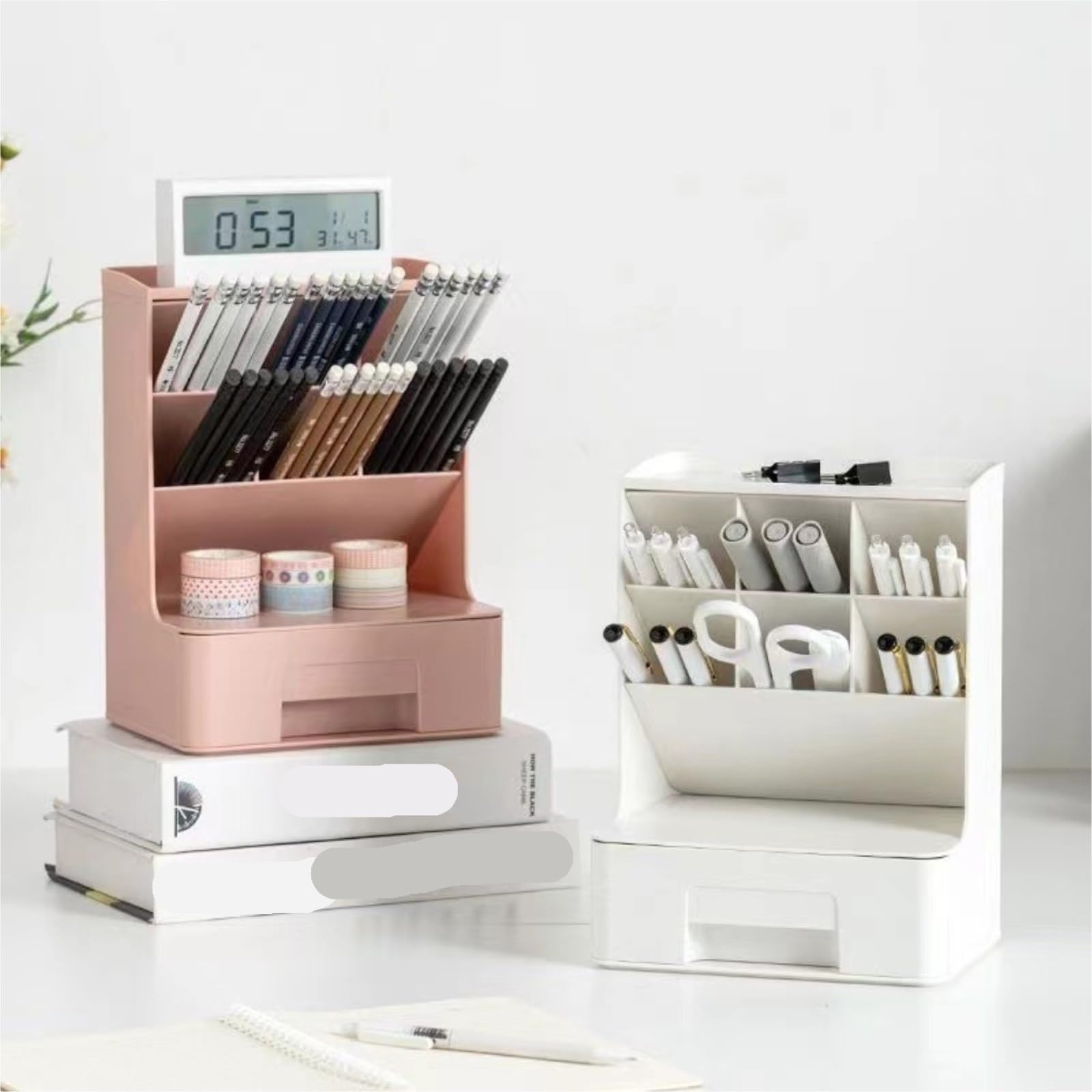 Organizer Trucchi Scatola portaoggetti for cancelleria da scrivania inclinata, scatola portapenne multi-griglia con scatola portaoggetti for cosmetici, rossetto e cassetto per Trucco Gioielli Accessor