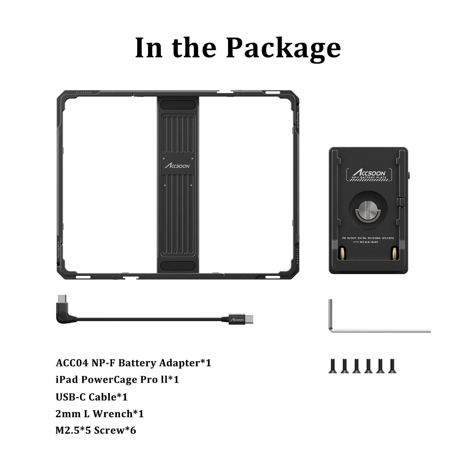 Accsoon PowerCage Pro II 12.9 Pouces Compatible avec iPad Pro Gen 3-6 pour Surveillance, Fonctionne avec l'adaptateur de Plaque de Batterie NP-F, Cage Longueur 279-29mm, Largeur 214-231mm
