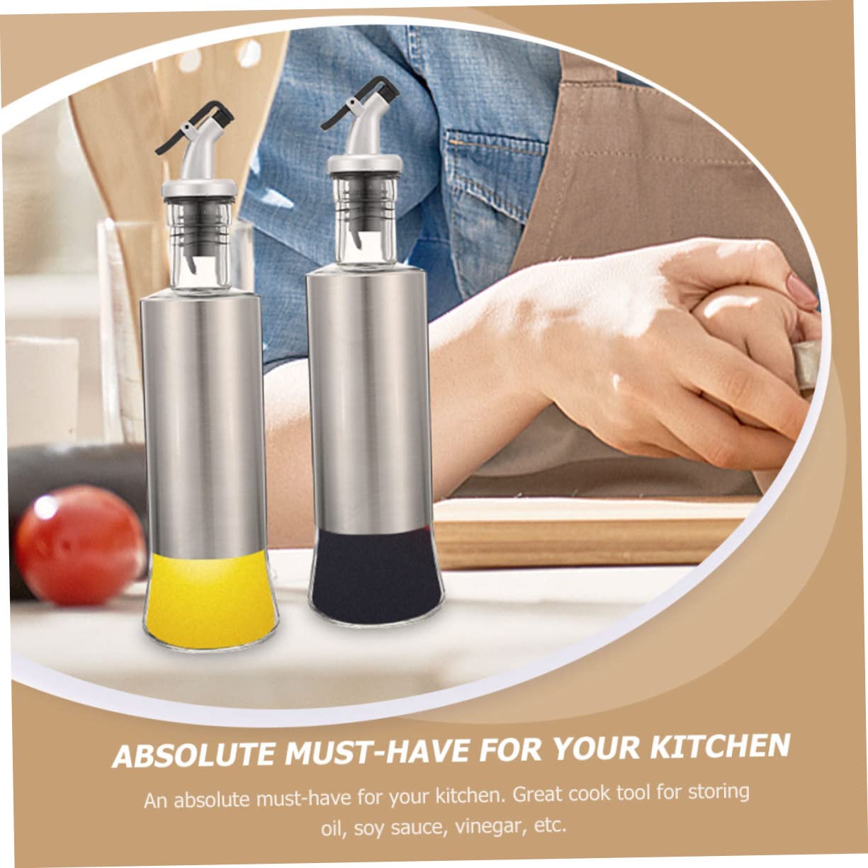 Botellas Para Condimentos Botella Dispensadora De Aceite Recipiente Para Vinagre Para Cocina De Material De Acero Inoxidable y Vidrio