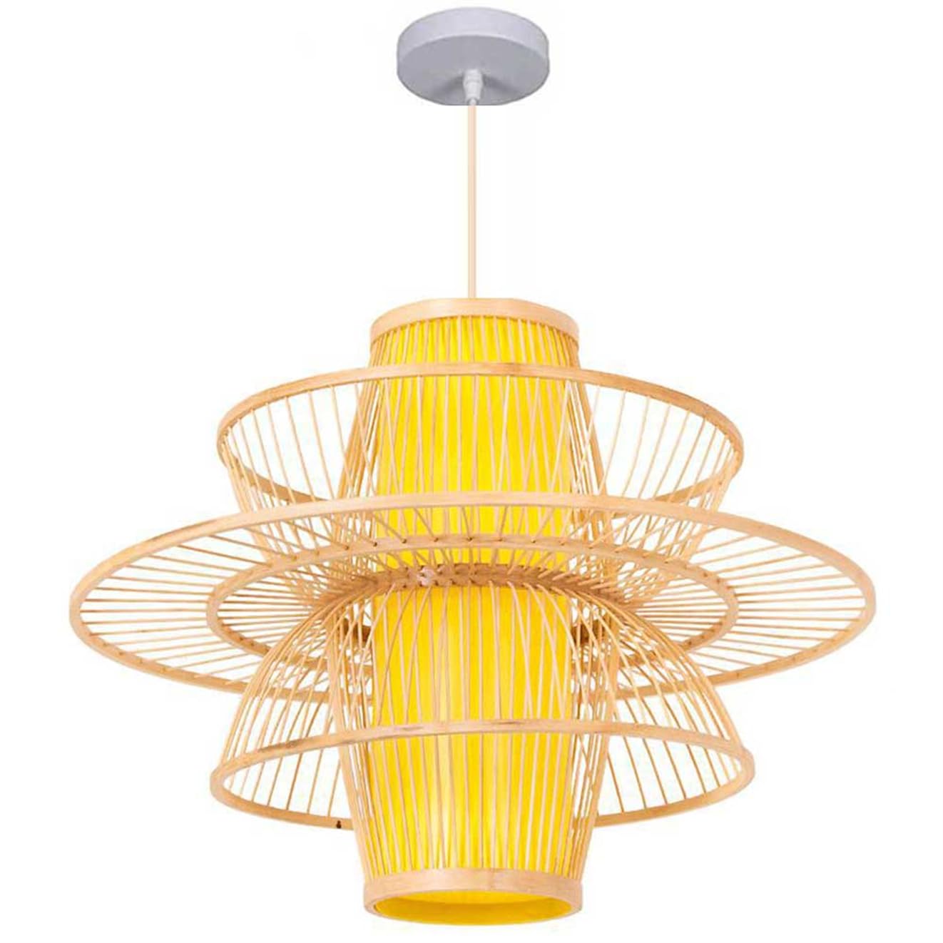 SHUANGZ Chinese Zen Style Wicker Pendant Light Fixtures, Large Lamp Shade Faux Parchment Lantern Handmade Bamboo Cage Chandelier E26 Socket for Bedroom Dining Room Kitchen Island Hallways