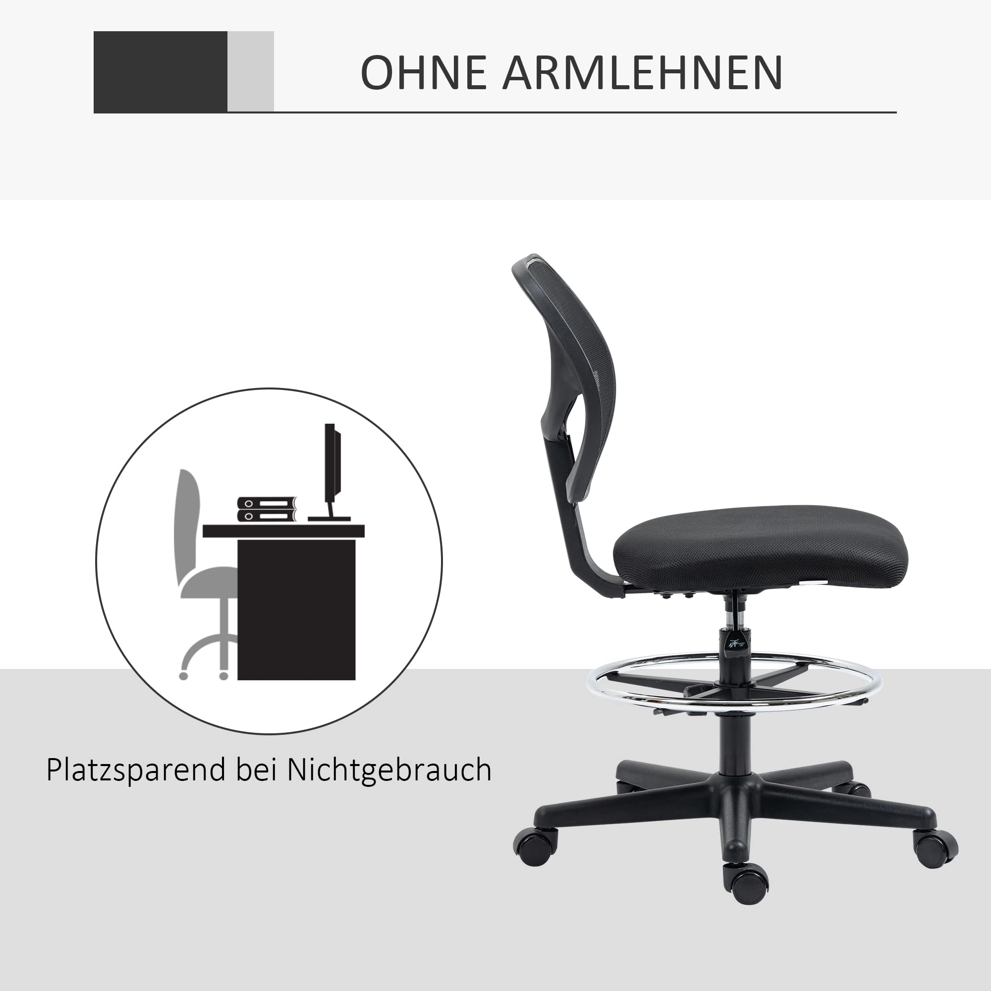 hjh OFFICE TOP Work 23 665060 Werkstoel van hardschuim, zwart/chroom, met rugleuning en wielen, in hoogte verstelbaar