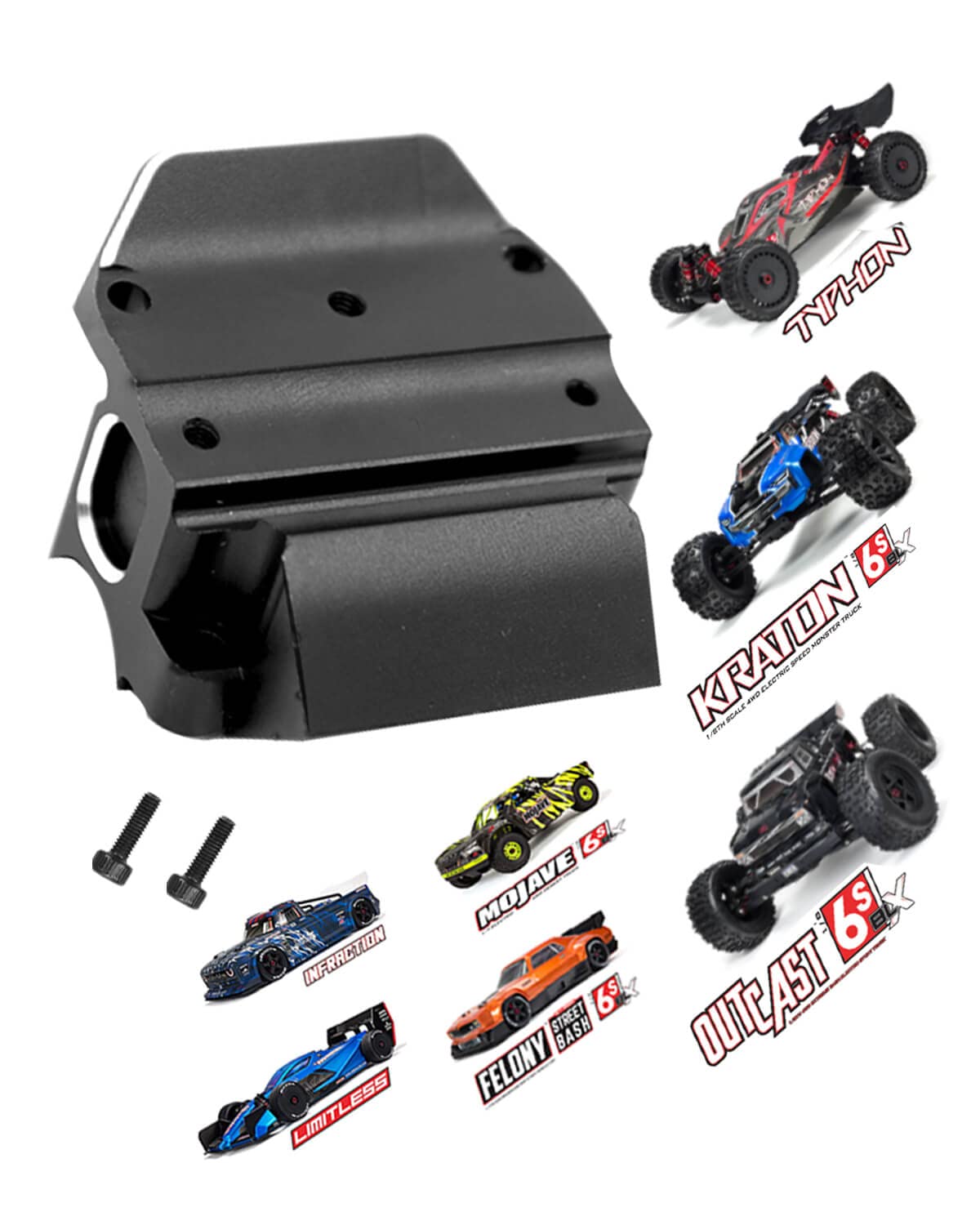 Aluminum Gearbox Case Bulkhead Cover for 1/7 1/8 ARRMA 6S BLX Typhon Kraton Notorious Outcast Mojave Infraction Felony Talion Limitless 6S BLX,ARRCat RC Upgrade Parts,Replace #AR310854 #AR310427,Black