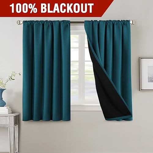 Miniatura 2 de H.VERSAILTEX Cortinas 100% opacas para dormitorio con forro negro, cortinas de oscurecimiento de habitación completa de 54 pulgadas de largo,