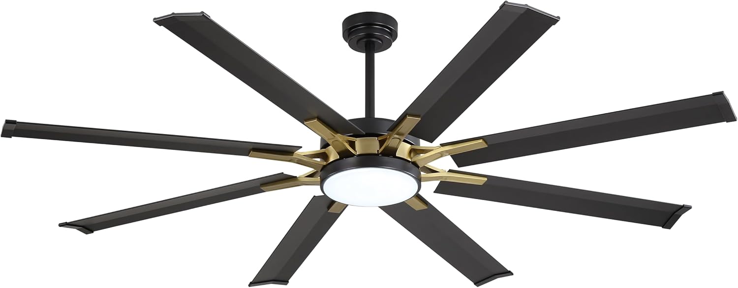 72'' Black and Brass 8-Blade Modern Ceiling Fan with LED Light