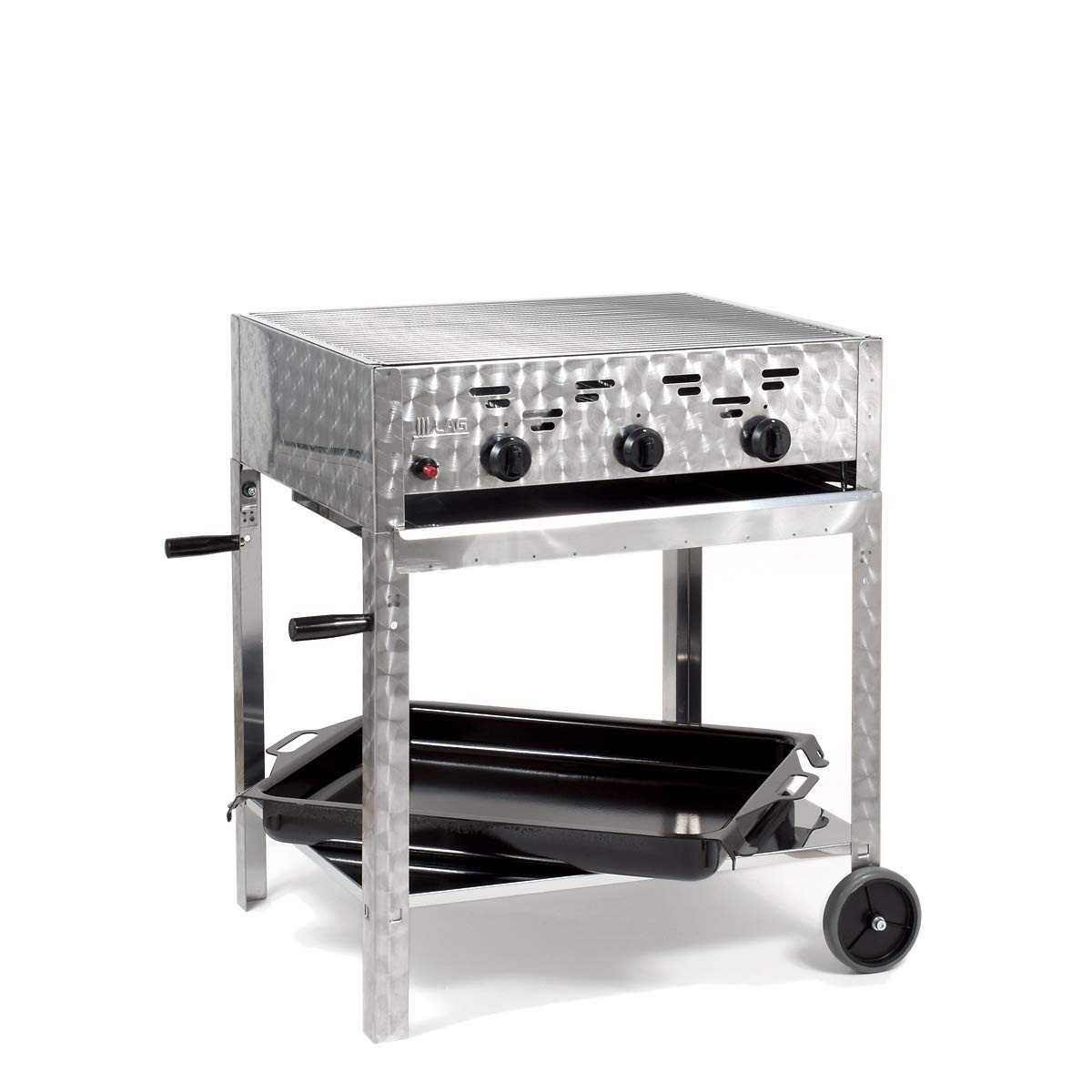 Gasgrill-Kombibräter 11kW 3-flammiger Edelstahl-Brenner fahrbar mit Grillrost und emaillierter Stahlpfanne Grillwagen Gastrobräter Profigrill