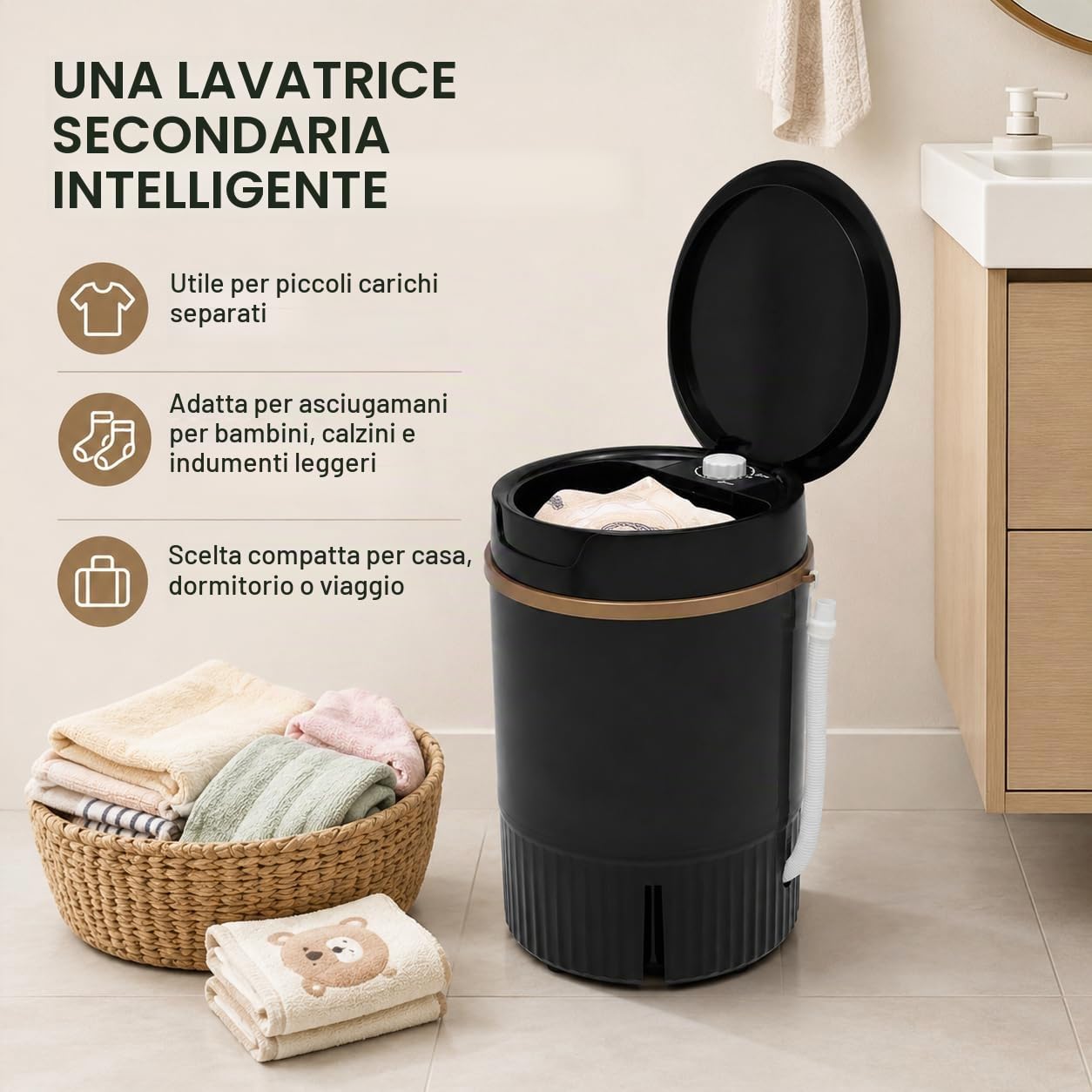 Lavatrice Portatile Mini Lavatrice 4,5L Lavatrice Da Campeggio Con Centrifuga E Cesto Di Disidratazione Lavatrice Piccola Lavatrice Da Viaggio,Usato Per Famiglie, Alberghi, Campeggi