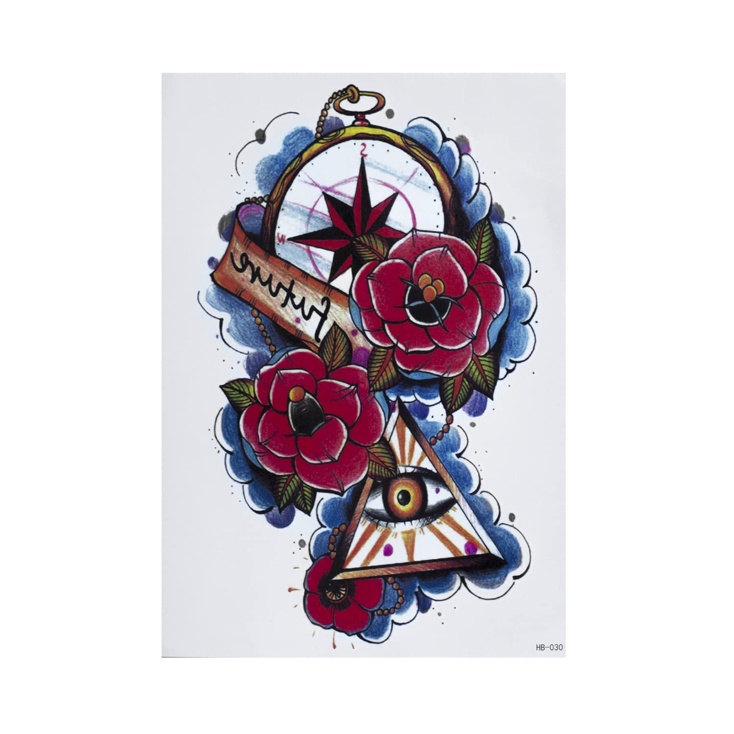 2 XL Temporäre Tattoos – Bunte Motive Mit Blumen, Kompass, Auge, Wasserfest, Für Arm, Bein, Rücken