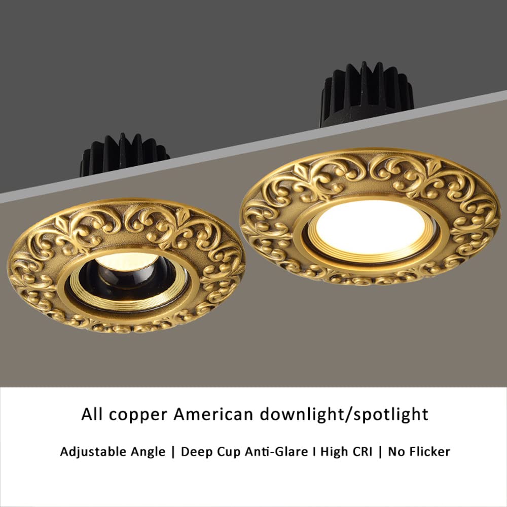 Lot de 4 appliques de plafond, spots muraux, spots encastrables, spots encastrables au plafond, intensité variable à 3 couleurs, lampe à bulbe oculaire en laiton, 5 W 12 W, salle à manger.