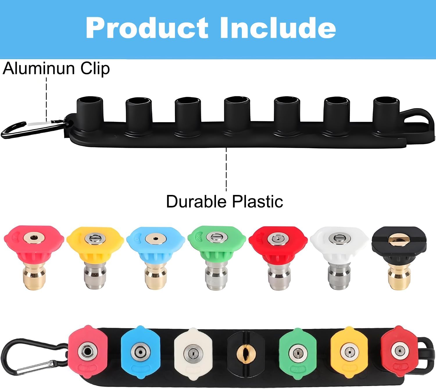 Pressure Washer Tips, Set of 7 Pressure Washer Nozzle Tips with a Holder,1/4 Inch Quick Connect,7 Nozzle Head, Pressure Washer Accessories,4000 PSI
