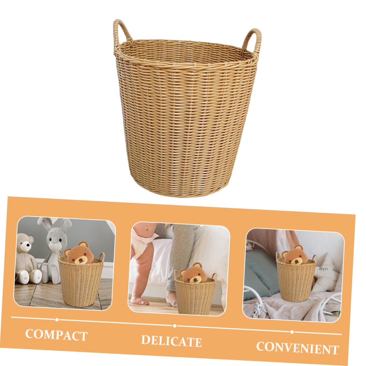 Cabilock Cute Laundry Basket Plastic Woven Laundry Basket Lid for Clothes Toys for Dorms Apartments
