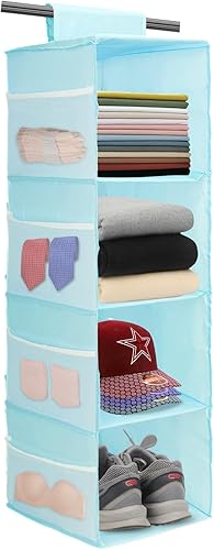 PetsHome Organizador colgante de armario de 4 estantes, ahorro de espacio, estantes de almacenamiento colgantes con bolsillos de malla y grifo