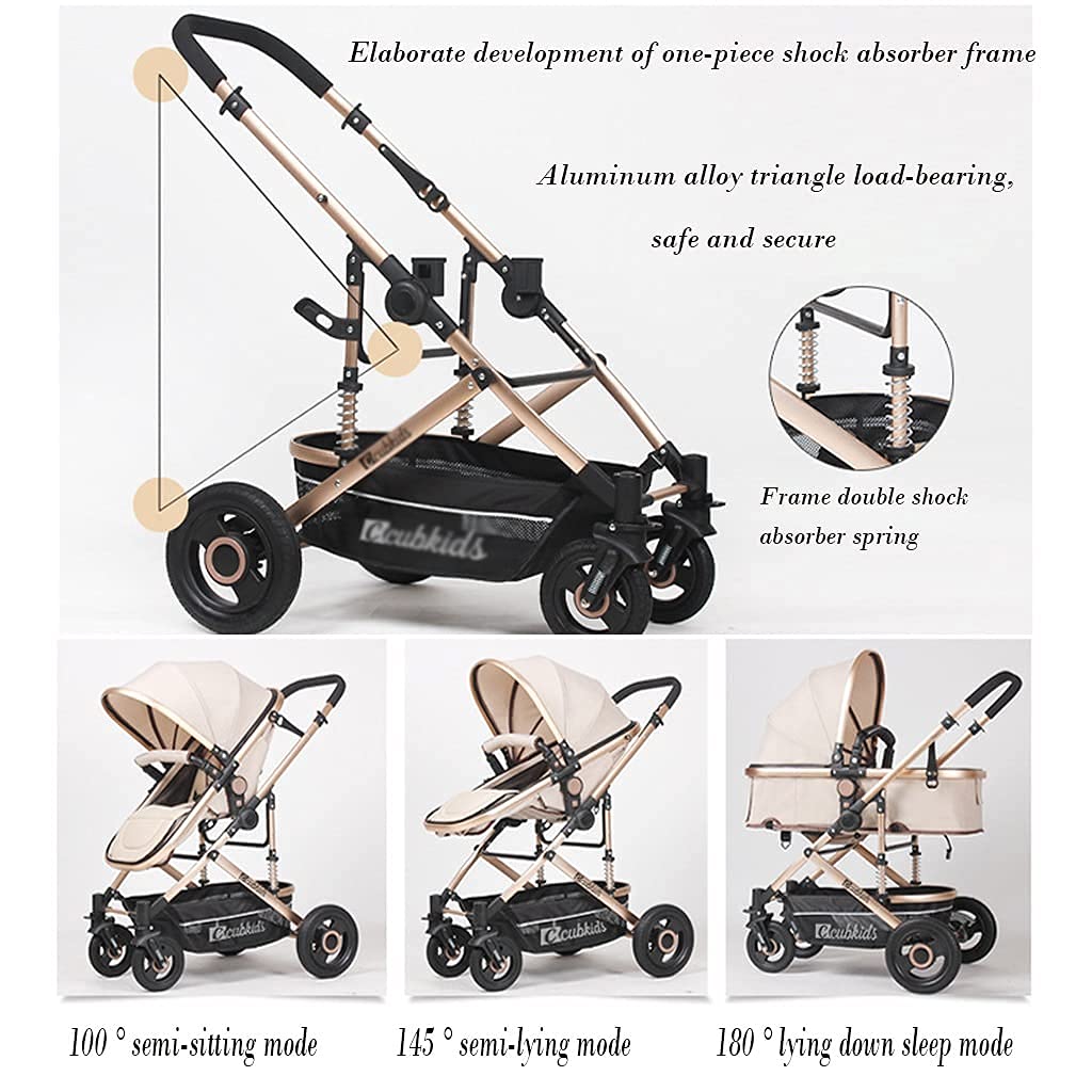 Rieort Poussette jumelle Portable en Alliage d'aluminium poussettes Tandem Roues verrouillables Chariot Poussette Dossier réglable bébé Poussette