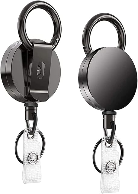 Retractable Keyring Heavy Duty, 2 PCS Retractable Badge Holder, Retractable Lanyard with Belt Clip, Retractable Keychain for ID Badge Holder, Badge Holder - 60CM