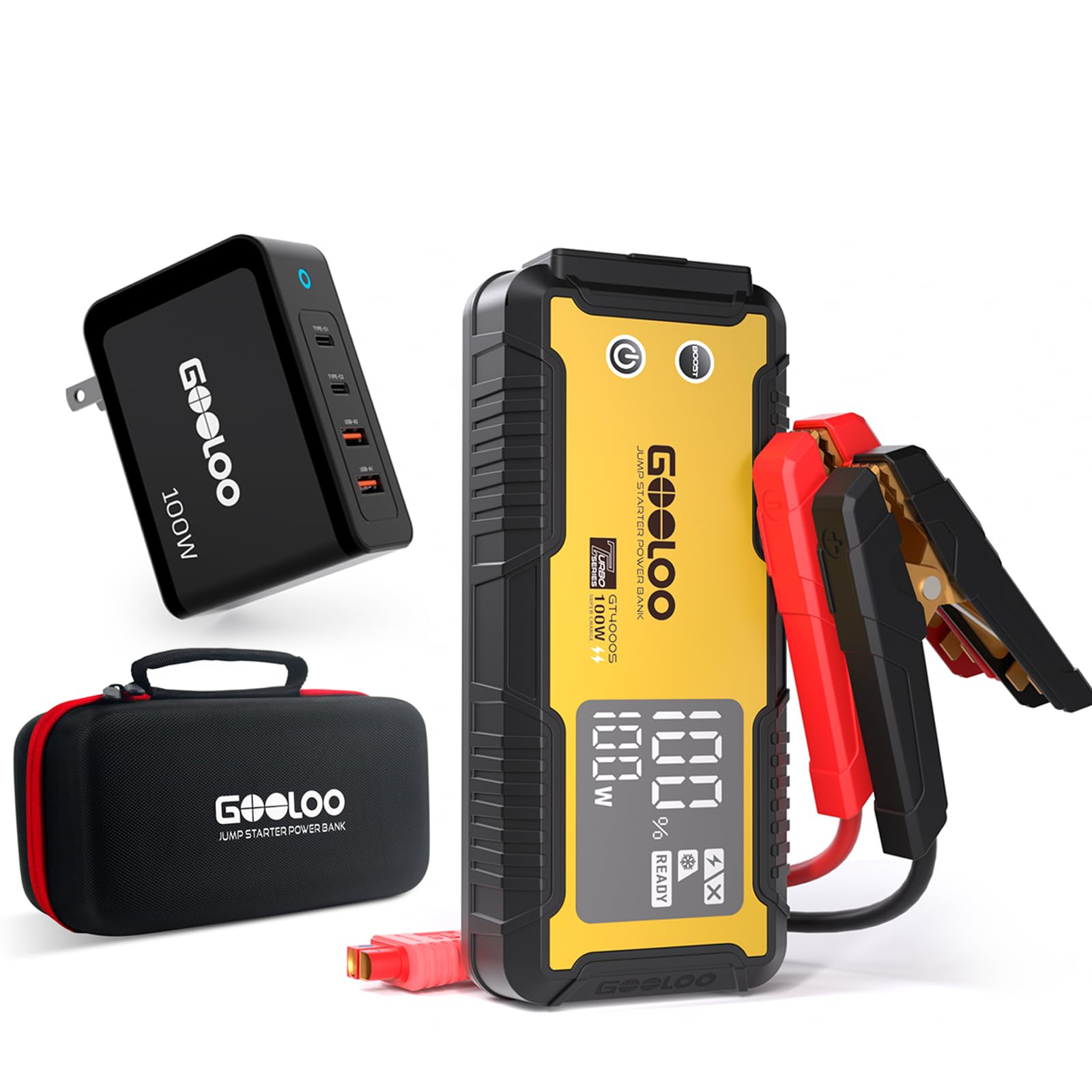GOOLOO GT4000S Jump Starter 4000A Car Jumper Starter Eva Protection Case 100W USB C Charger Block