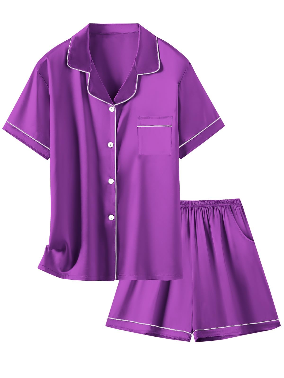 Girls &amp; Womens Satin Pajamas Set, Silk Button-Down Sleepwear 2 Piece Nightwear, 3 Years - Women XXL