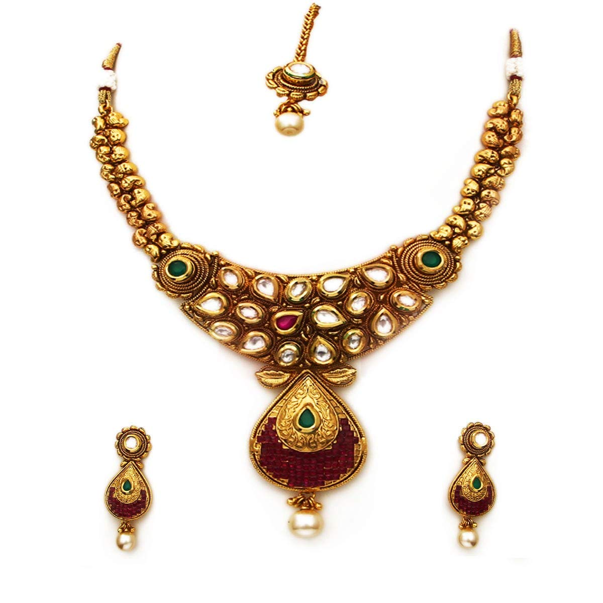 Joyas de cobre chapado en oro con rubí y perlas elegantes 3