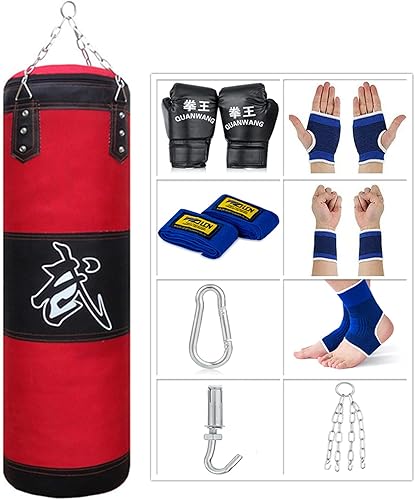 Sfeexun Bolsa de boxeo para hombres, mujeres y niños, juego de bolsa de boxeo para interiores y jardines, sin rellenar con guantes de perforación,