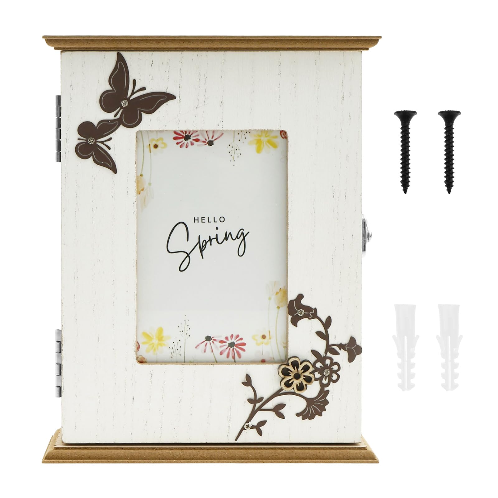 Caja para llaves de madera con función de marco de fotos, soporte de pared para llaves con 6 ganchos, caja de llaves decorativa colgante en la pared con gancho interior para entradas, habitaciones,