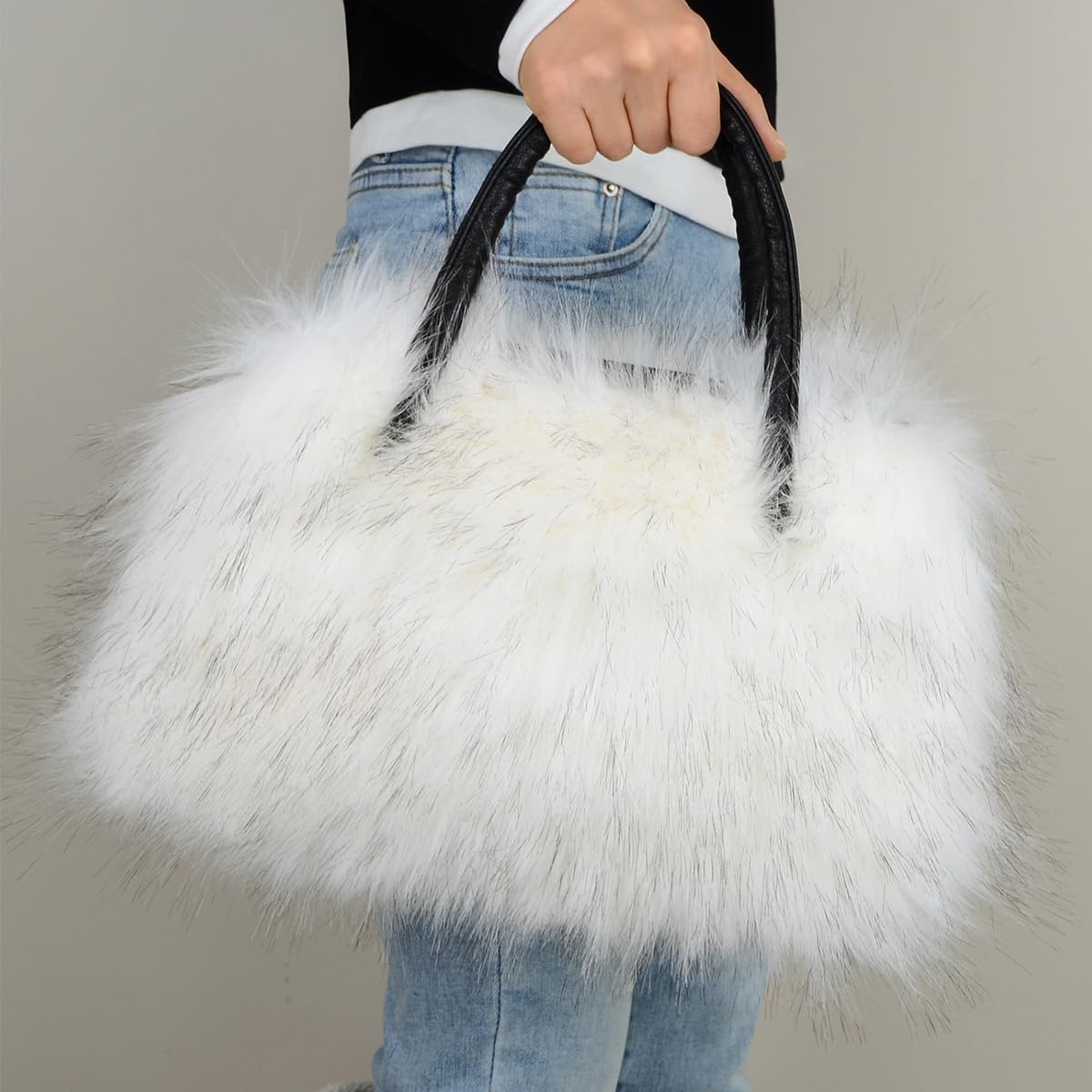 Bolso de mano peludo para mujer, de piel sintética, grande, bonito y suave