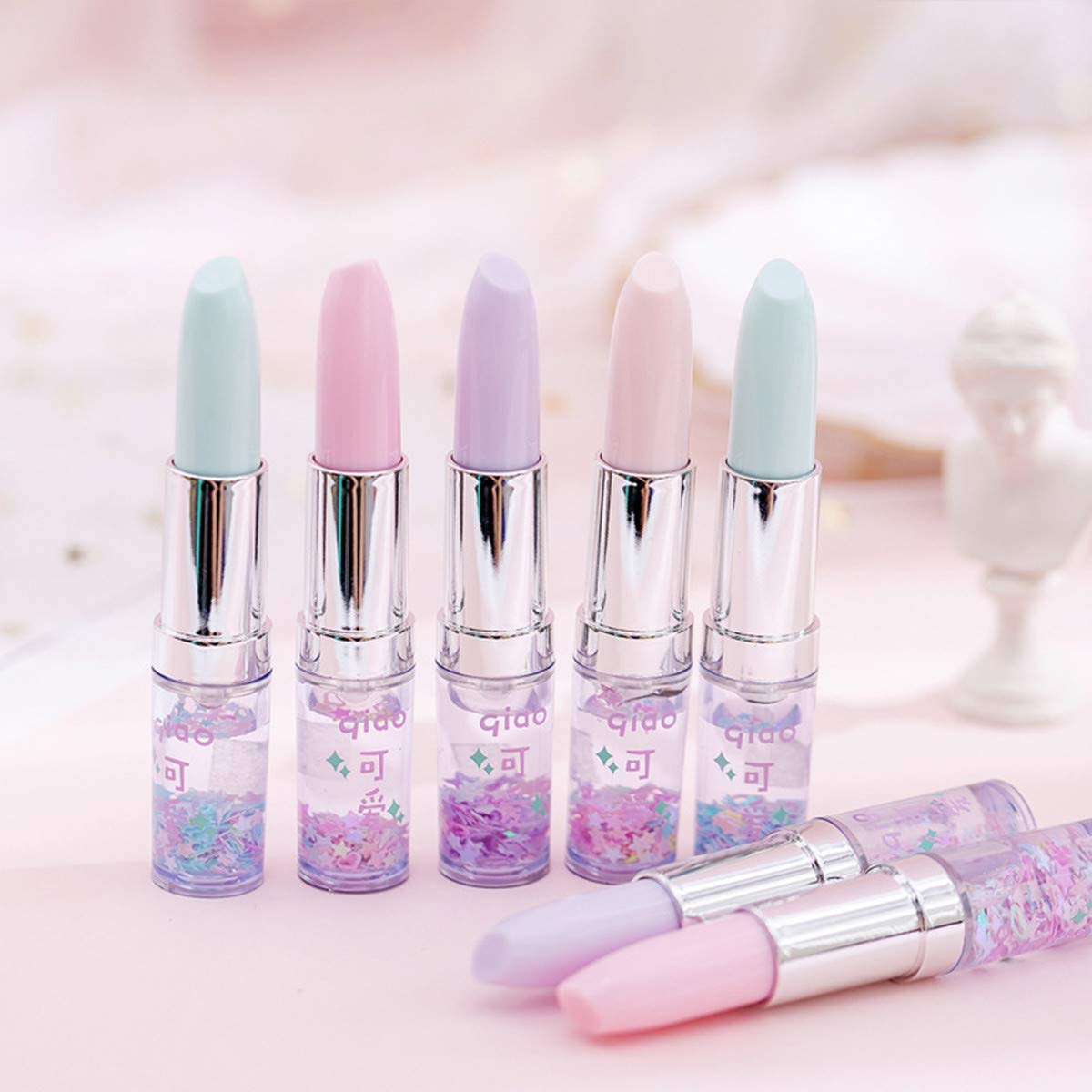 Funny live 4 Pcs Cute Sequins Drift Gel Ink Rollerball Pens Simulation Lipstick Ballpoint Pens, Funny Signature Pen Gift Pen, 0.7mm Black Ink