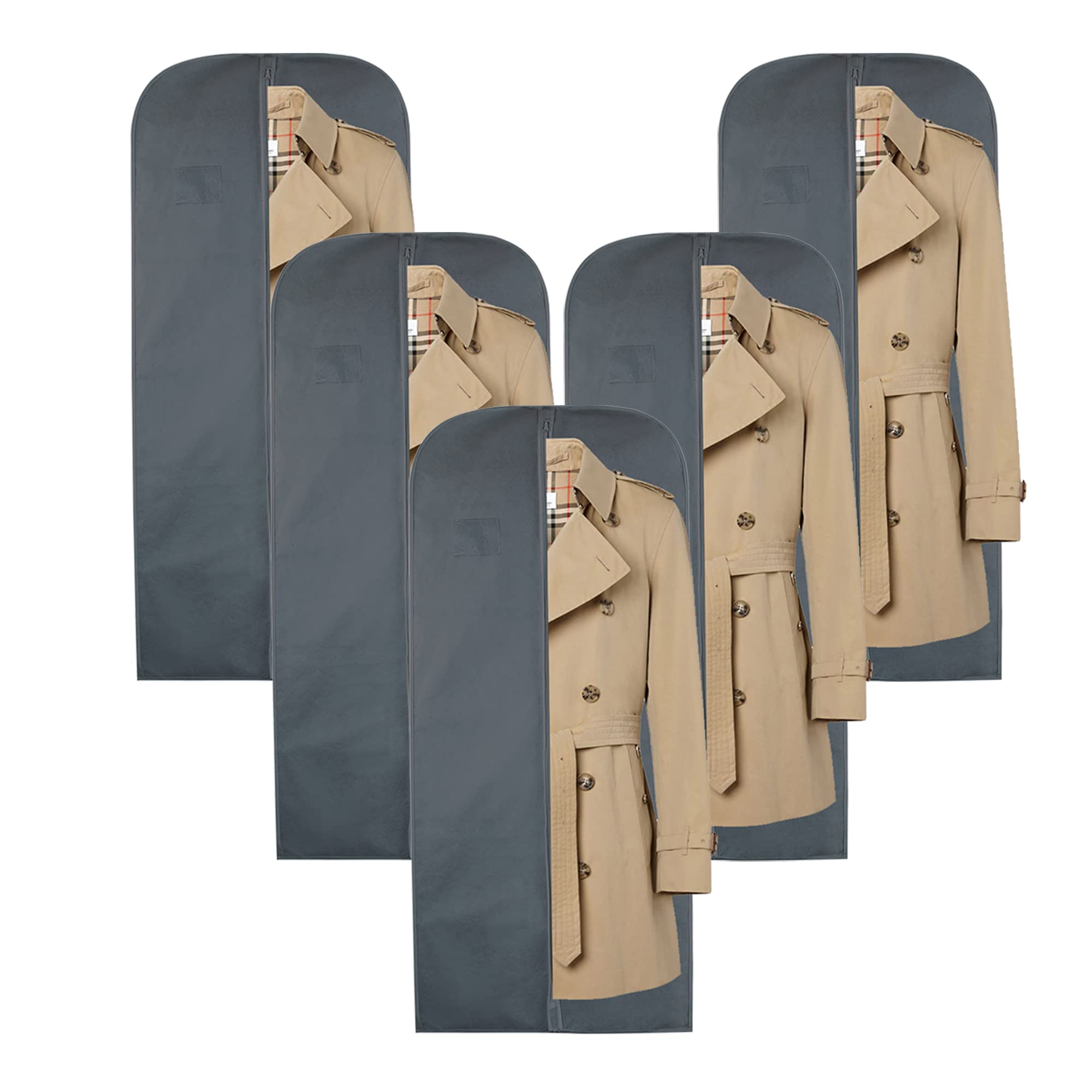 Wedcova Men's Grey Suit Covers For | Hanging Gart Bags | Travel Blazer & Jacket Bag | Clothes Storage Cover With Zipper | Suits Carrier Moth Proof Protector | (24'' X 54'') | Pack Of 5 |