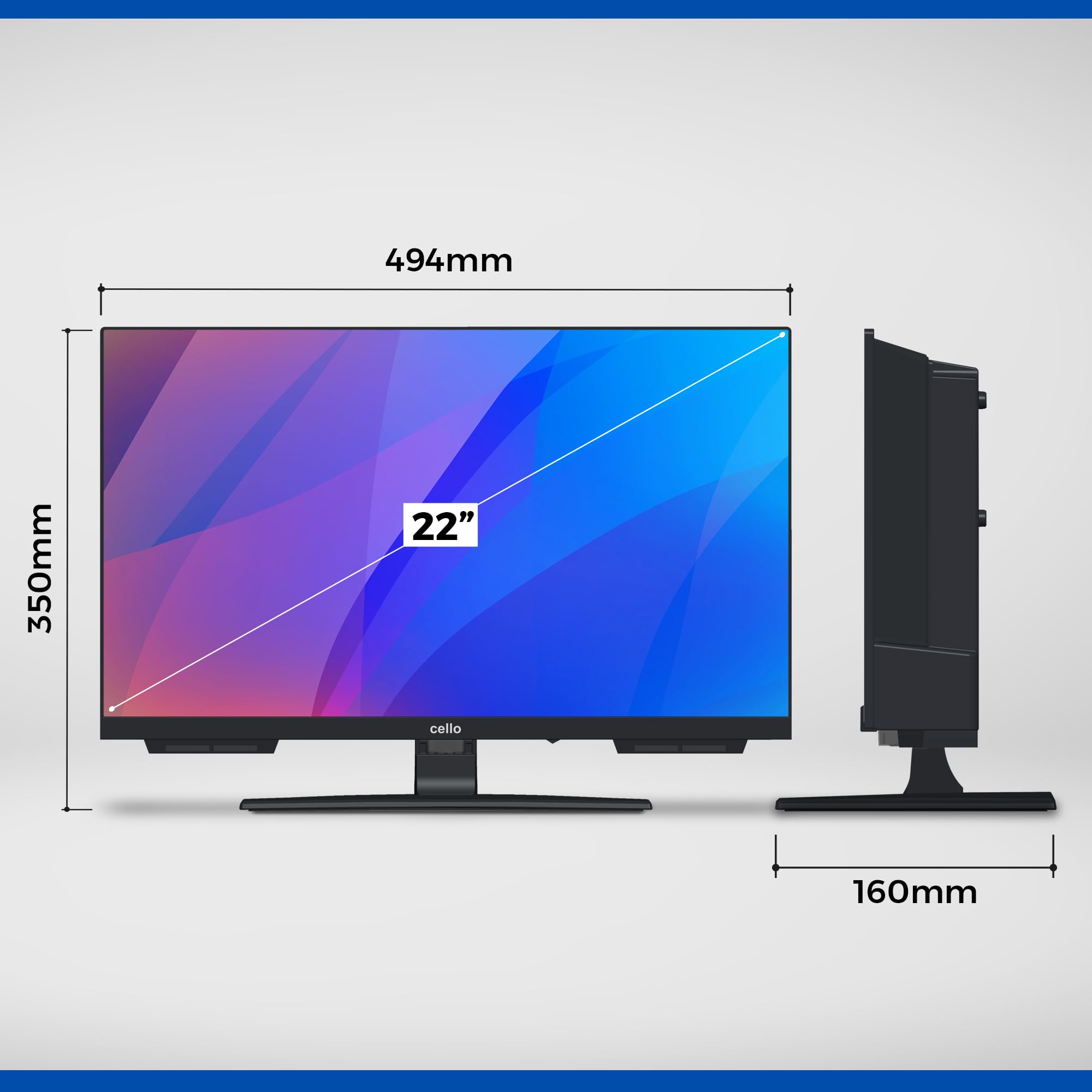 Cello C2224SH 22 Zoll Nicht-Smart/Einfach zu bedienender Fernseher mit rahmenlosem Triple-Tuner (DVB-C/-S2/-T2) Pitch Perfect Sound Ideal für kleine Räume [2025]