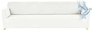 Funda para sofá con reposabrazos, 4 plazas, Extensible, Impermeable, de poliéster, 230-250 cm, Blanco OEKO-TEX STANDARD 100
