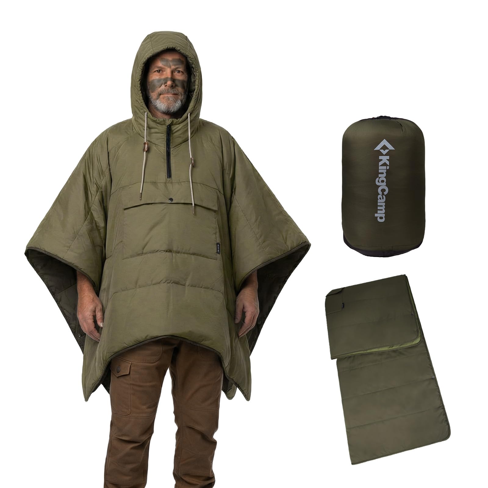 KingCamp KingCamp Wearable Hoodie Blanket Poncho, Recycled Camping Wearable Sleeping Bag, Ultralight Water-Repellent Warm Outdoor Blankets for Sports, Camping Gifts for Adults Teens Kids