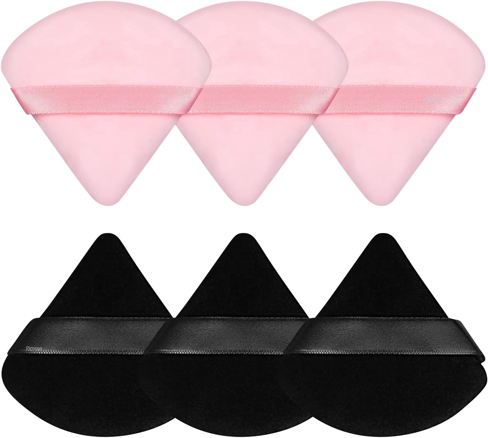 Pimoys 6 Pieces Powder Puff, Face Makeup Sponge Soft Velour Triangle Powder Puffs Beauty Sponge for Loose Powder (Black, Pink)