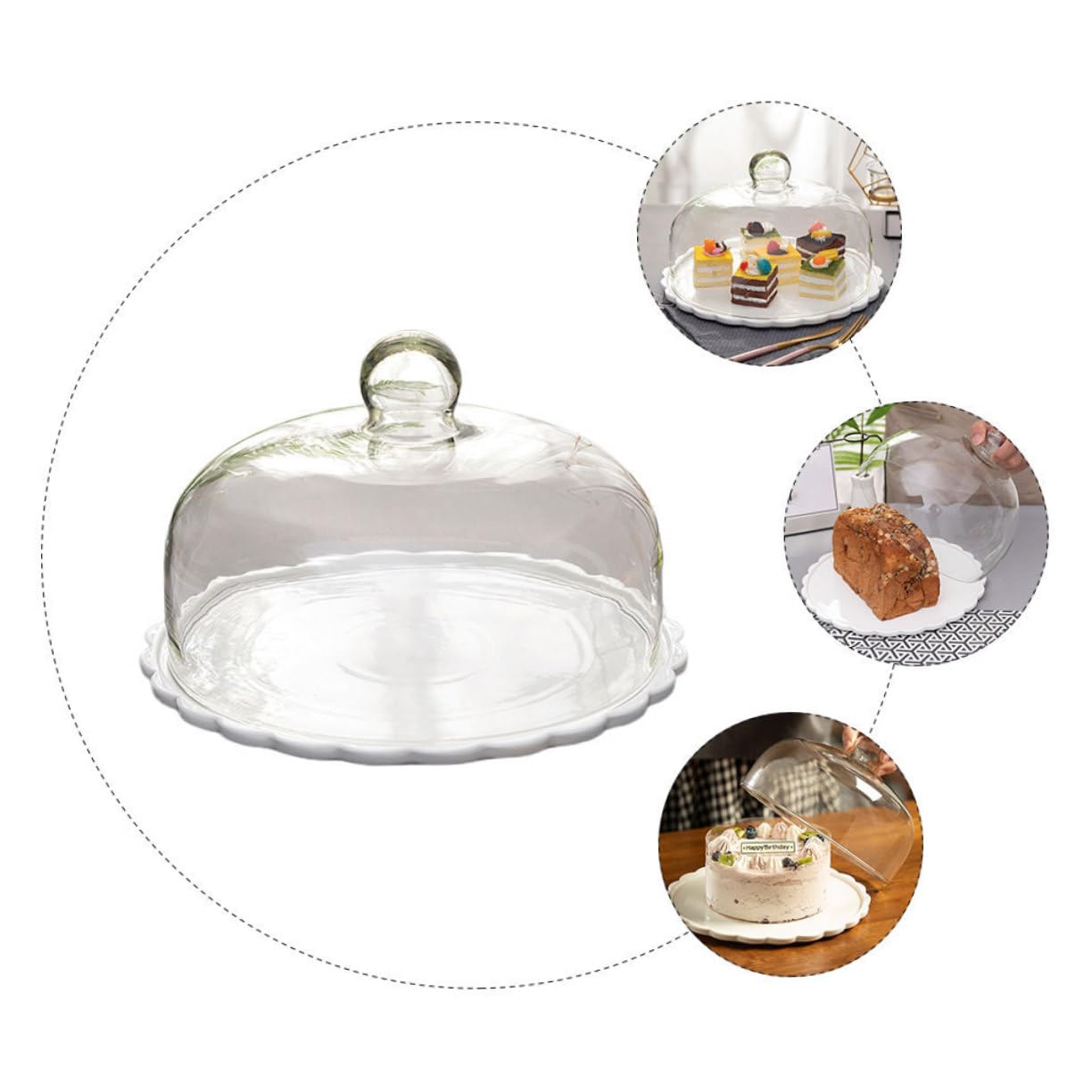 Cabilock 1 Juego Tapa De Cristal para Pasteles Cubierta De Pastel De Vidrio Plato De Pastel De Vidrio con Cúpula Cubierta De Cúpula De Postre Bandeja para Protector Cerámica Galleta
