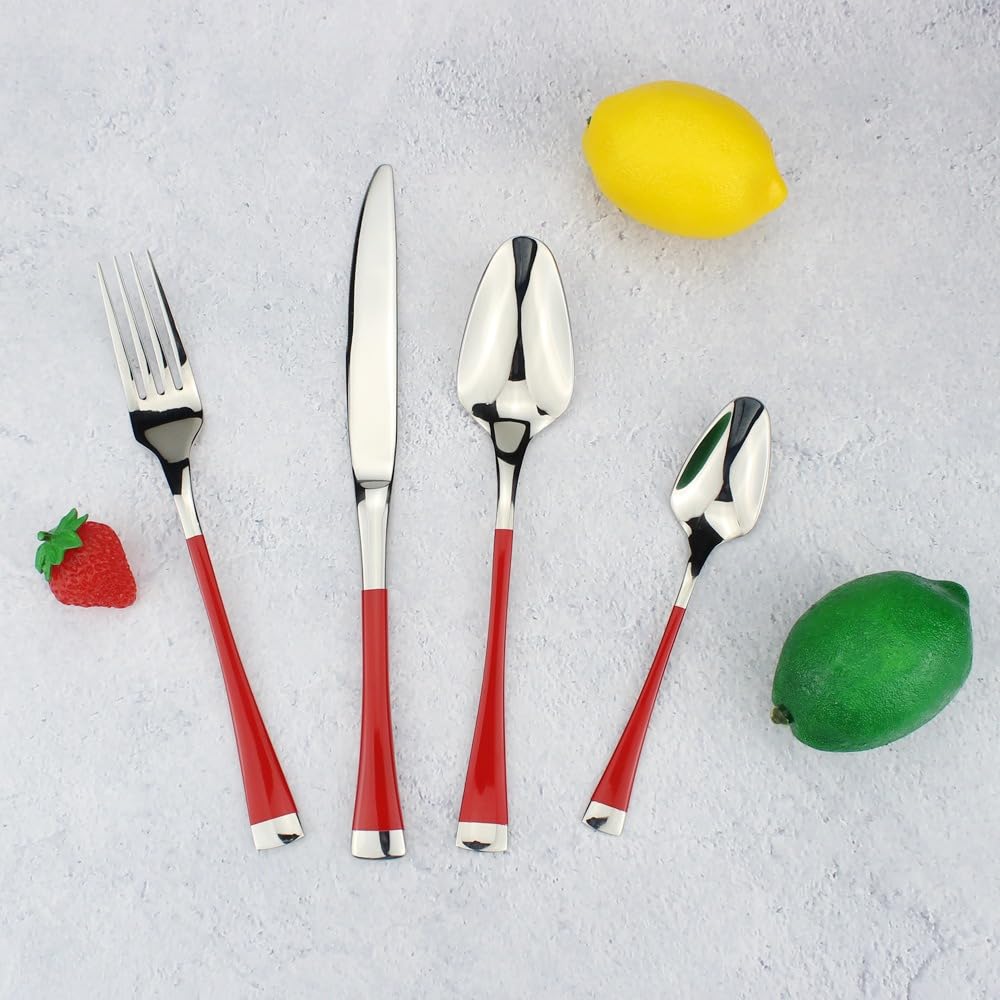Manico Unico Cucina in Acciaio Inox Argenteria Stoviglie Posate Set Bistecca Coltello Forchetta Cucchiaio Cucchiaino (Nero,16 pezzi)