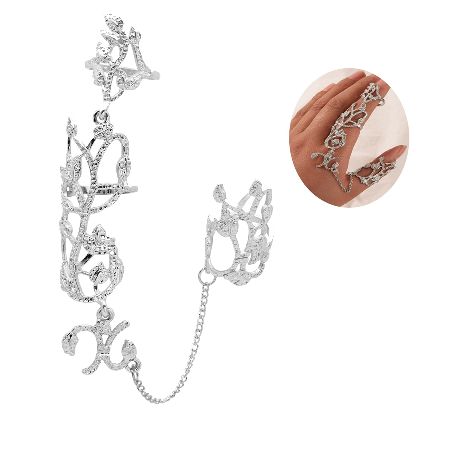 FUTIMELYCharm Leaf Full Finger Ring Dainty Knuckle Open Ring Hand Chains Ring Bracelets Adjustable Statement Rings Jewelry for Women Girls