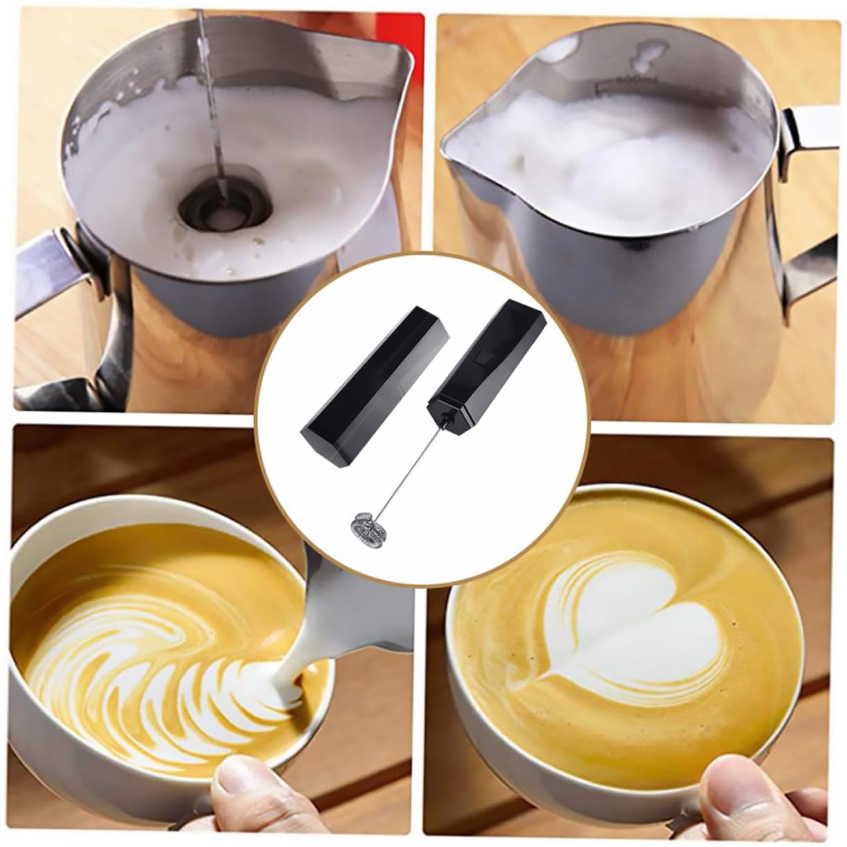 Amosfun 2 Piezas espumador de leche eléctrico licuadora portátil portable blender buttercream nata de café con mezclador eléctrico mezclador de el plastico Black