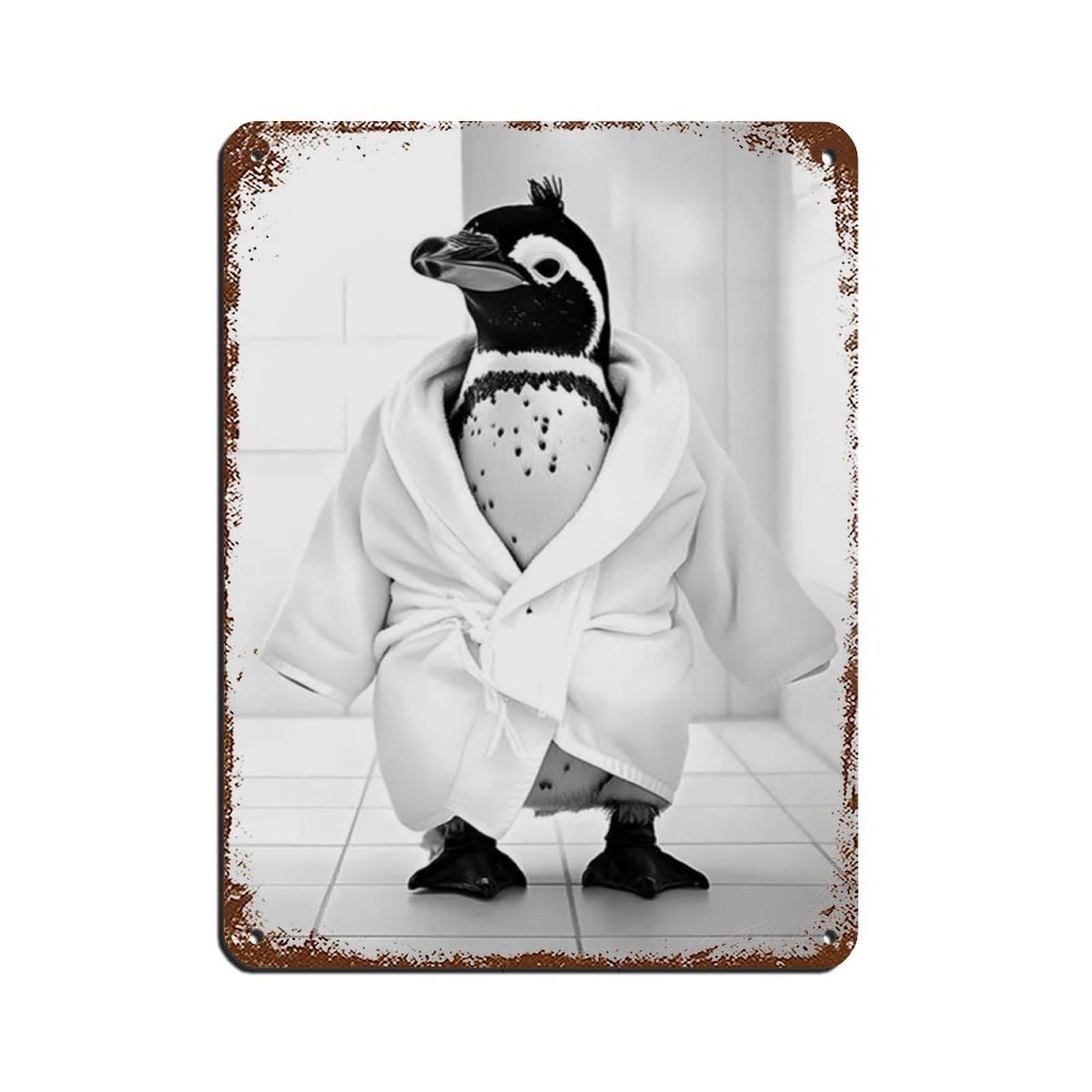 Penguin Wearing A Bathrobe, Funny Bathroom Art Retro Poster Metal Tin Sign Chic Art Retro Iron Painting Bar People Cave Cafe Family Garage Poster Wall Decoration 12x16inch(30x40cm)