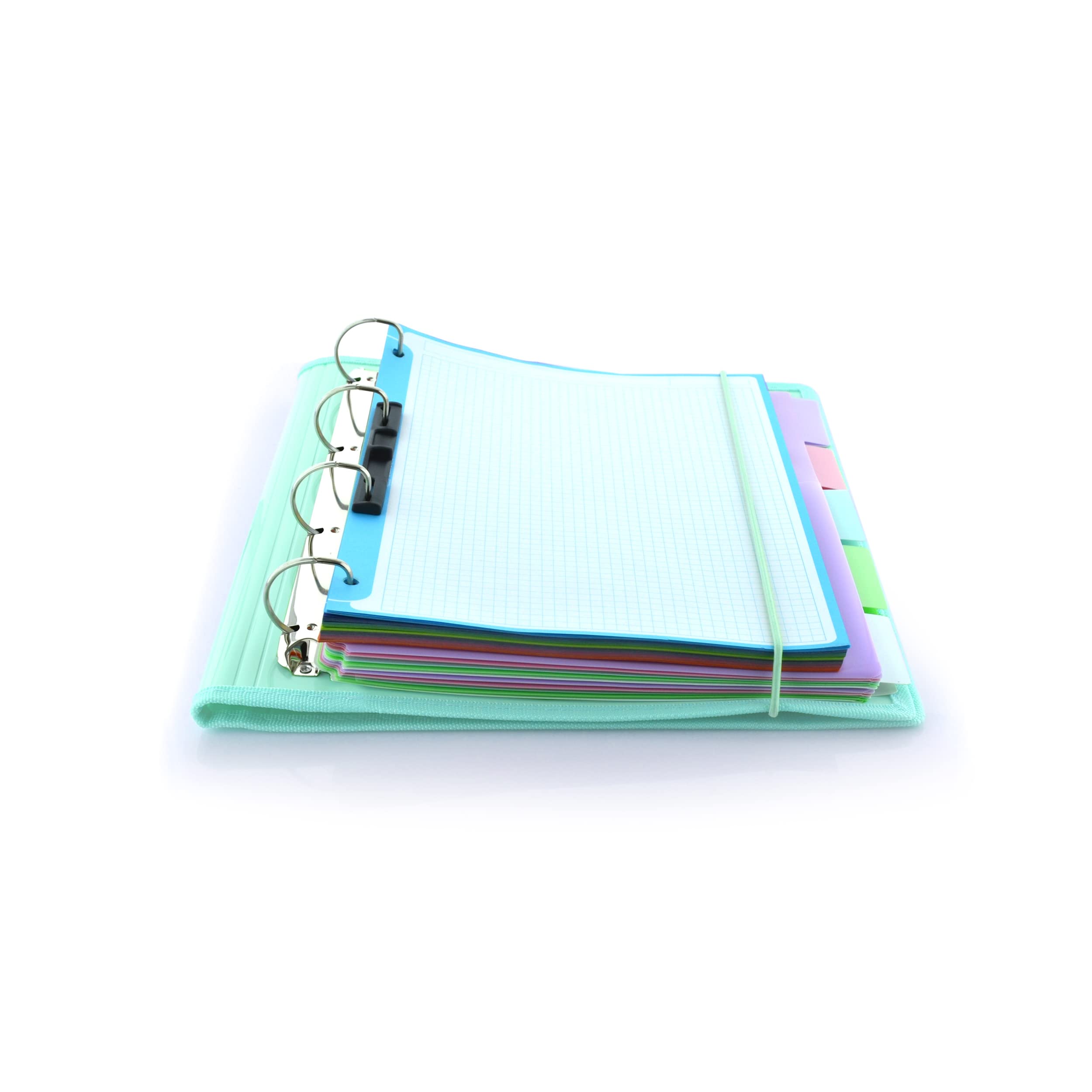 Carpeta & Block A4 Blush Pastel - Carpeta de 4 Anillas con bordes reforzados y Cierre de Gomas - Incluye 100 hojas con10 Separadores Dobles mas 80 Indicadores adhesivos by Office Box (Azul Blush)