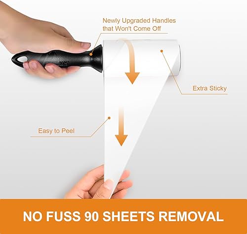 Miniatura 5 de Cusbus Rodillos de pelusa para pelo de mascotas extra pegajosos 450 hojas5 repuestos Rodillo de pelusa con 2 asas mejoradas cepillo removedor de