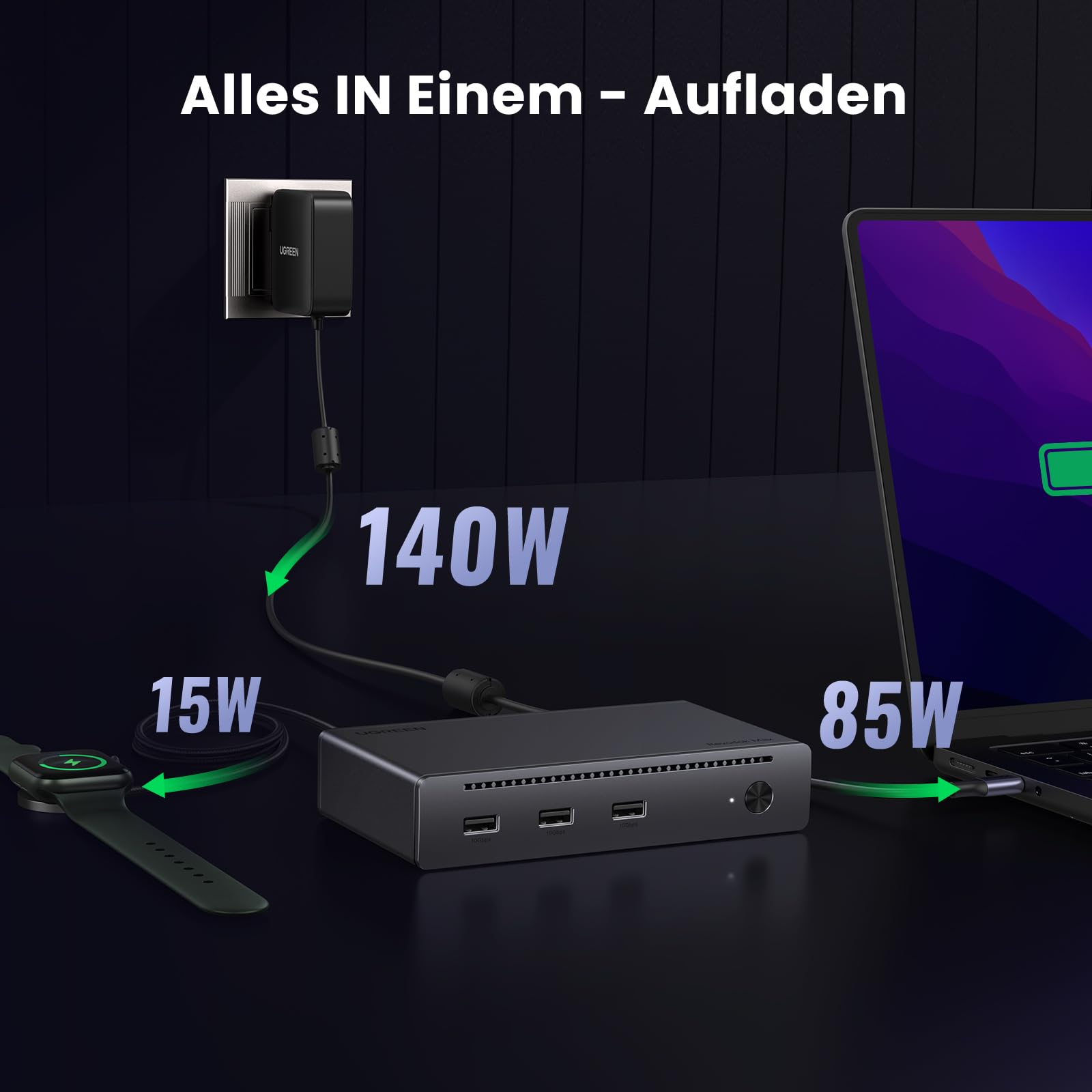 UGREEN Revodok Max 208 Thunderbolt 4 Dock 40Gbps Docking Station 3*Thunderbolt 4 (Dual 4K@60Hz, Single 8K Display), 85W Aufladen für Laptop, Gigabit Ethernet, kompatibel mit M4 Pro Mac mini