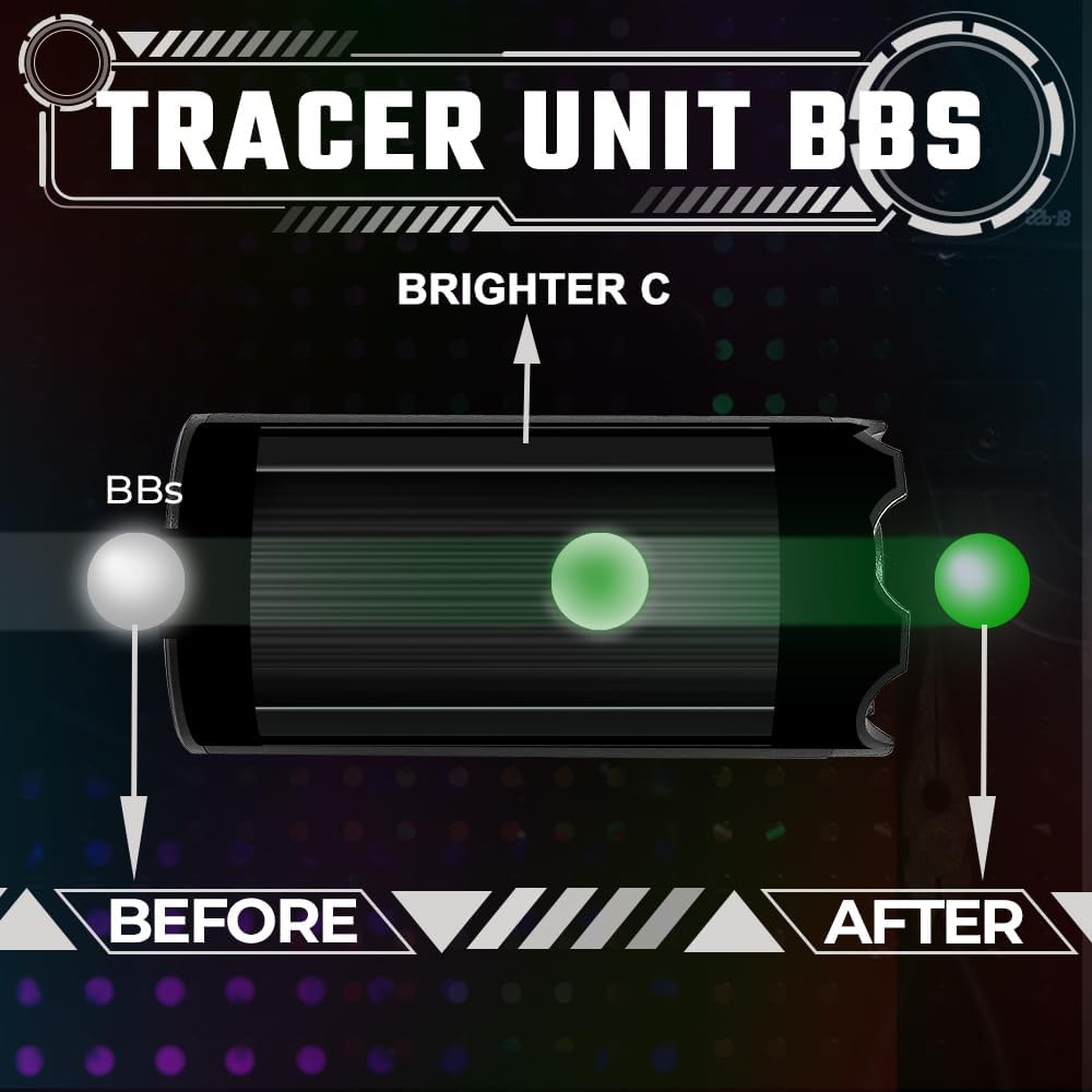 ACETECH Airsoft Pistol/Riffle Tracer Unit Brighter C 14mm CCW Negative Thread with M14 to M11+ Adaptor Glow in The Dark Green/Gel BB LED Beam Lighting Effect