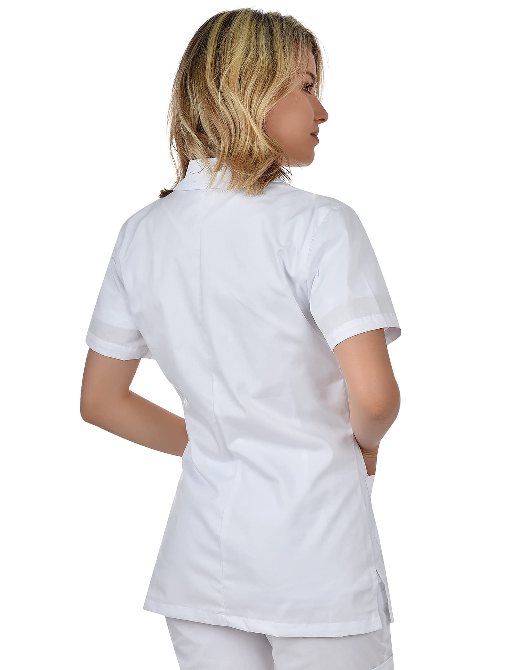 B-well Gabi Uniforme de Empleada Hogar Casaca con Botones para Enfermeras y Limpieza Mujer con Cuello Solapa Manga Corta Cuello V