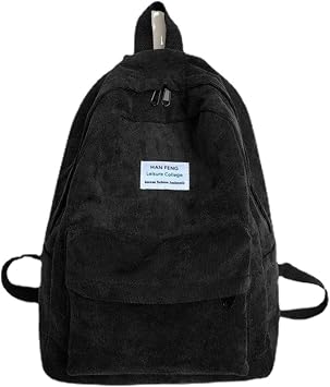 YUESUO Large Kawaii Corduroy Backpack with Cute Bear Pendant Vintage Bag for Girl Student School Bag Bookbag Satchel Laptop teen Black,Large
