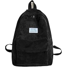 YUESUO Large Kawaii Corduroy Backpack with Cute Bear Pendant Vintage Bag for Girl Student School Bag Bookbag Satchel Laptop teen Black,Large