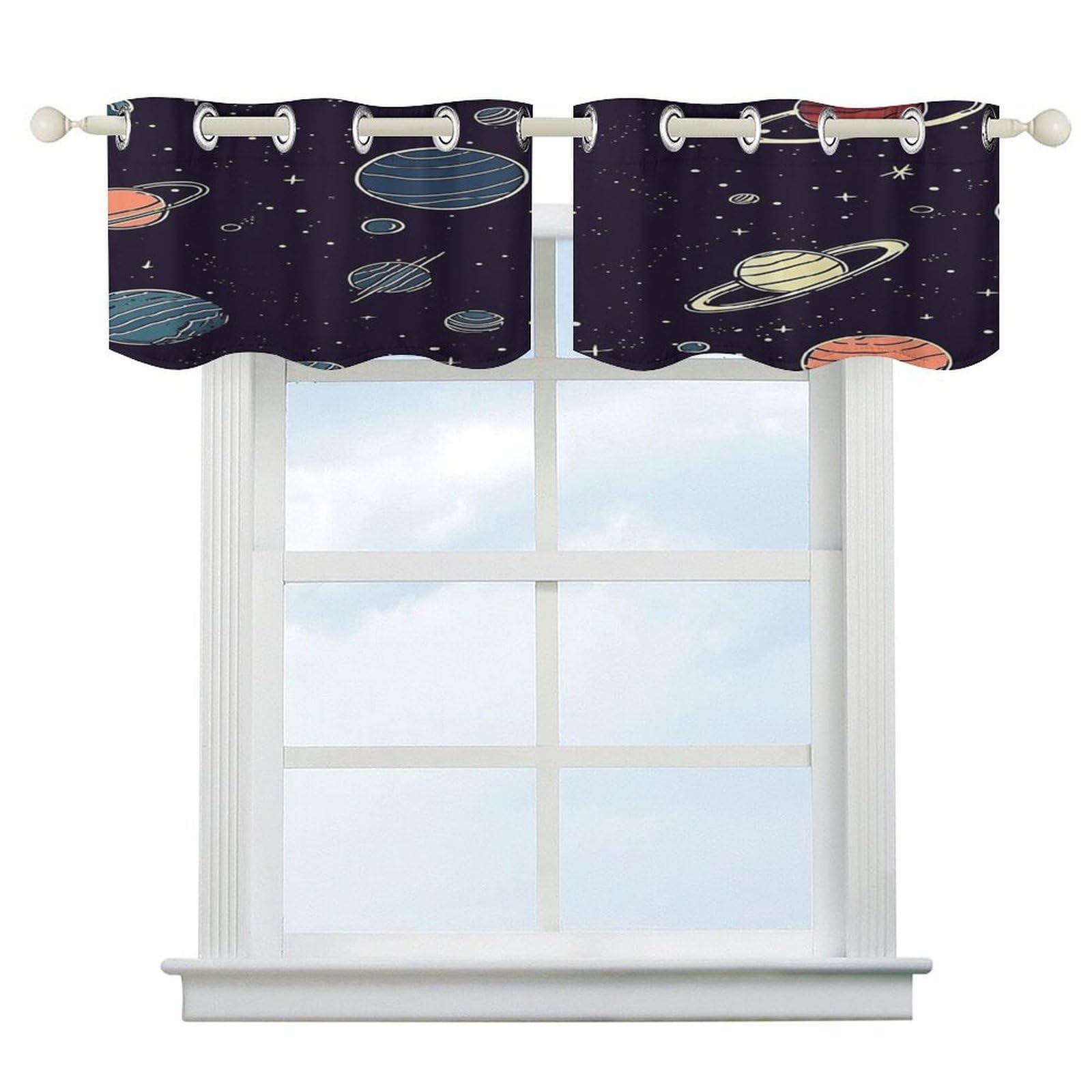 Cortinas opacas cortas de planetas para ventanas de baño y cocina 52x18