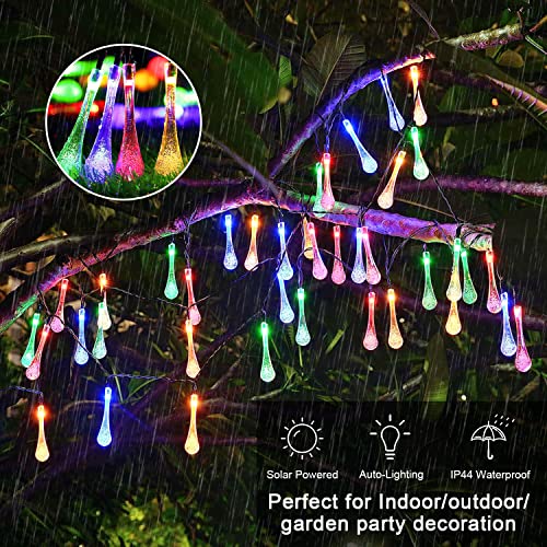 JMEXSUSS 2 Pack Solar String Lights Outdoor Waterproof, Total 41.6FT 60 LED Teardrop Water Drop Solar Light, Multi Colored Christmas Lights for Garden Patio Yard Tree Party Christmas Decorations