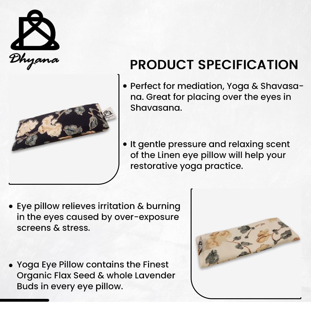 Dhyana Yoga Eye Pillow, enriched with Lavender & Flax Seeds | Head Ache & Insomnia Relief | Pure Linen Fabric 1